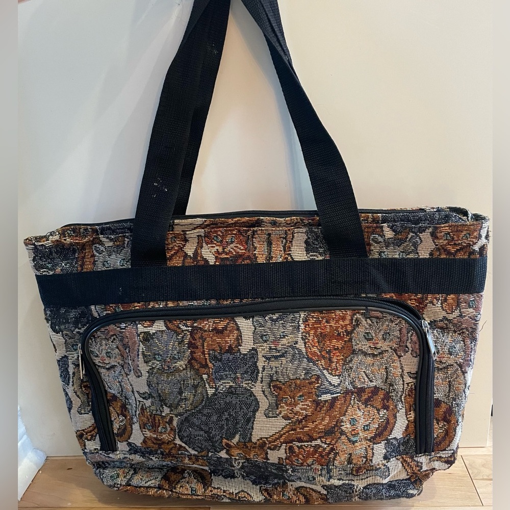 Cat Canvas Weekender Carry All tote Shoulder Bag. Large, with pockets
